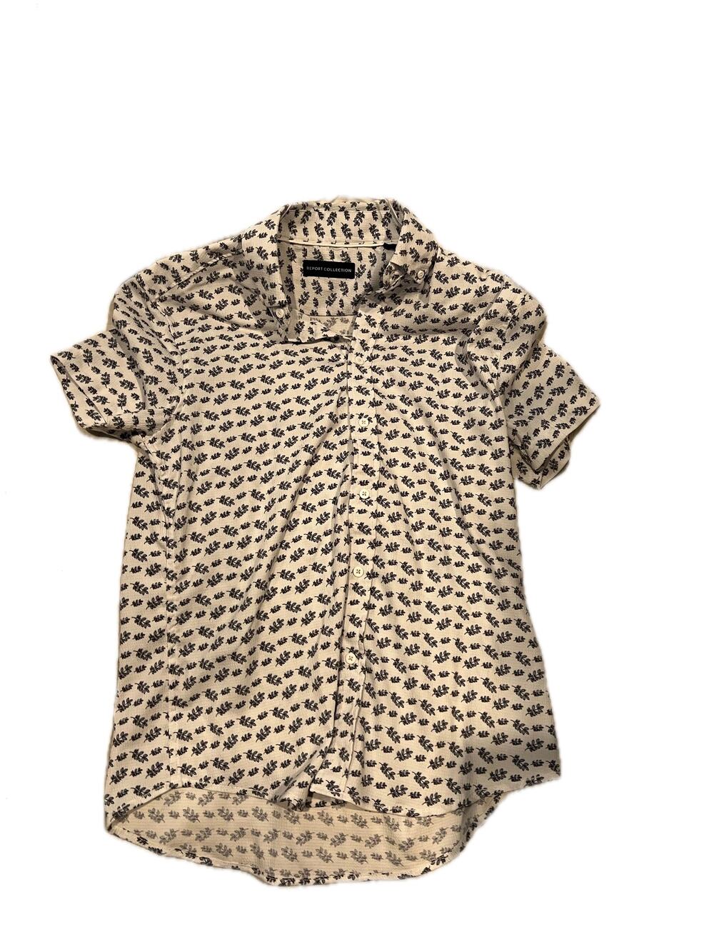 Report Collection Leaf Print Short Sleeve Shirt Mens Sm